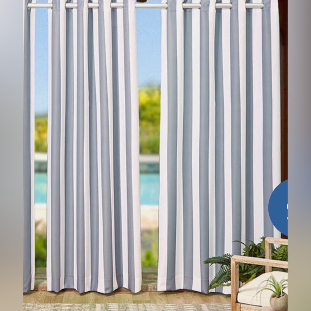 Outdoor Taupe & White Cabana Style Panels Set of 2 - 50”x96” ea NEW